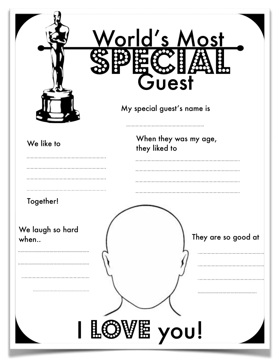 World's Most Special Guest: students describe a special person, what they like to do together and what they are good at