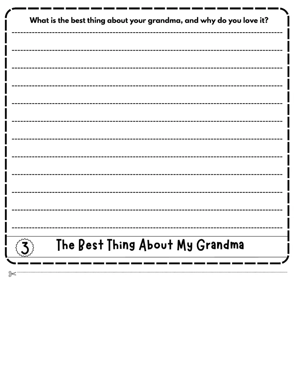 The Best Thing About My Grandma, flap 3: students write a paragraph on the best thing about her and why they love it