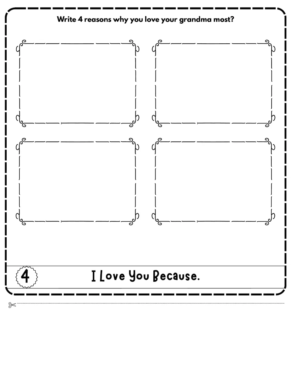 I Love You Because, flap 4: students write four reasons why they love their grandma, one in each frame