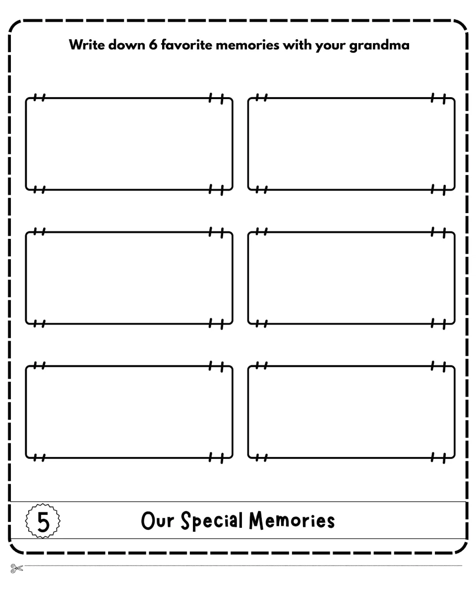 Our Special Memories, flap 5: students write down six favorite memories they share with their grandma