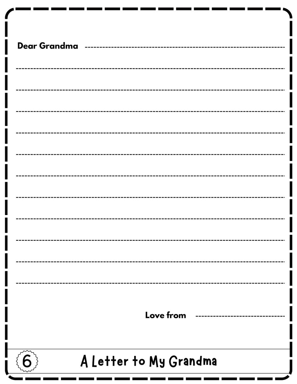 A Letter to My Grandma, flap 6: students write a friendly letter opening with Dear Grandma and signing off Love from