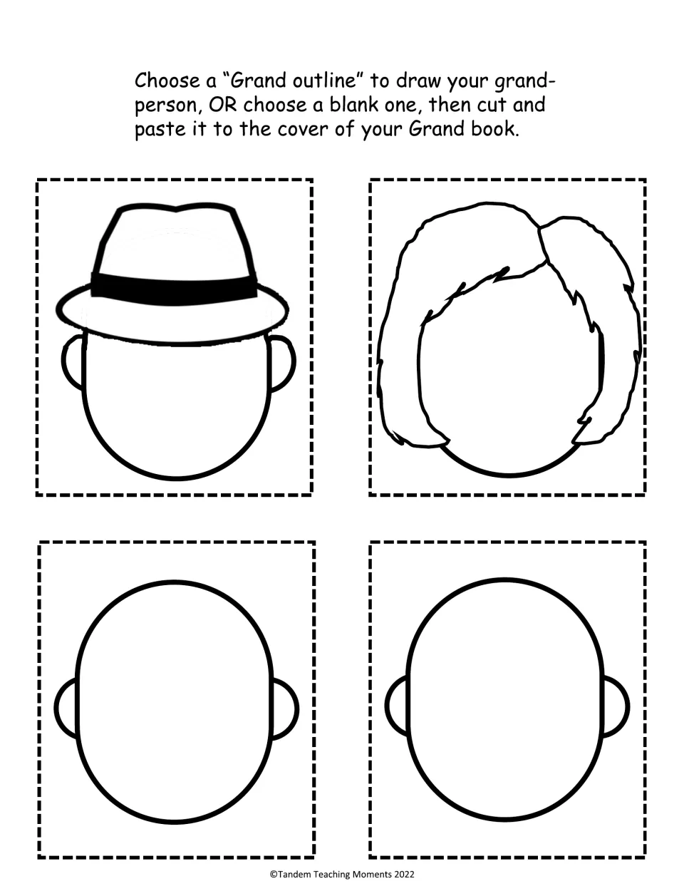 Grand book portrait cutouts include a hat, short hair, and two blank heads to personalize for the cover.