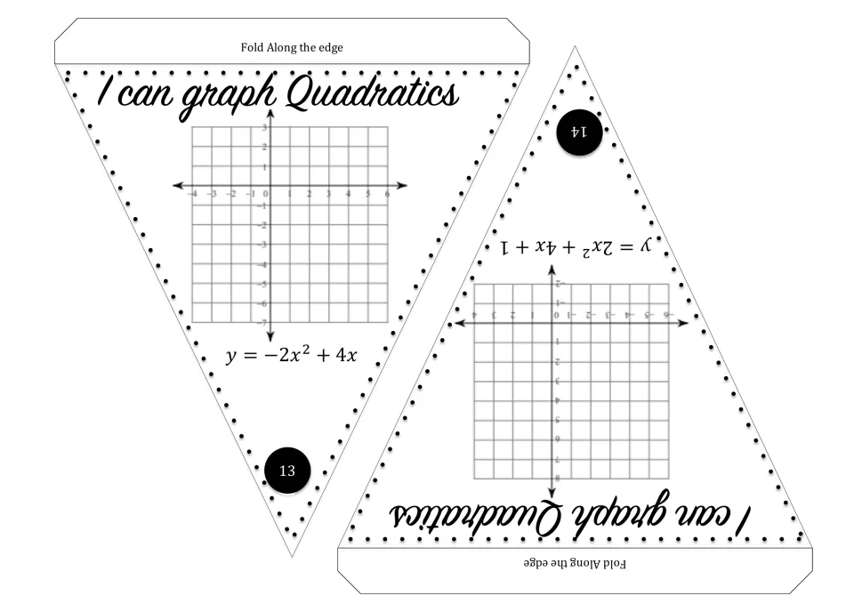 Quadratic graphing pennants 13–14: y = −2x² + 4x and y = 2x² + 4x + 1 for students to graph.