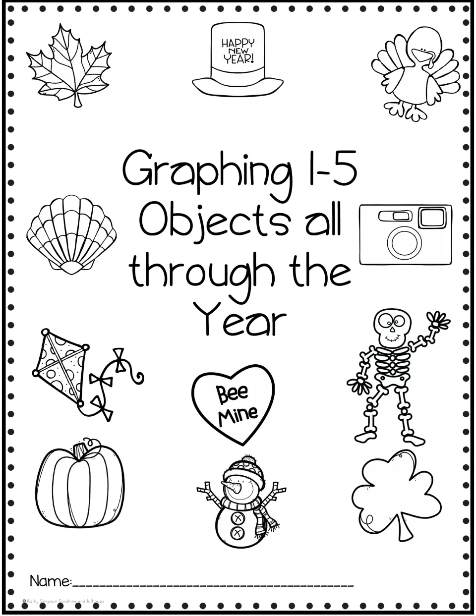 Title page for Graphing 1-5 Objects all through the Year, a version graphing up to five objects, with a student name line