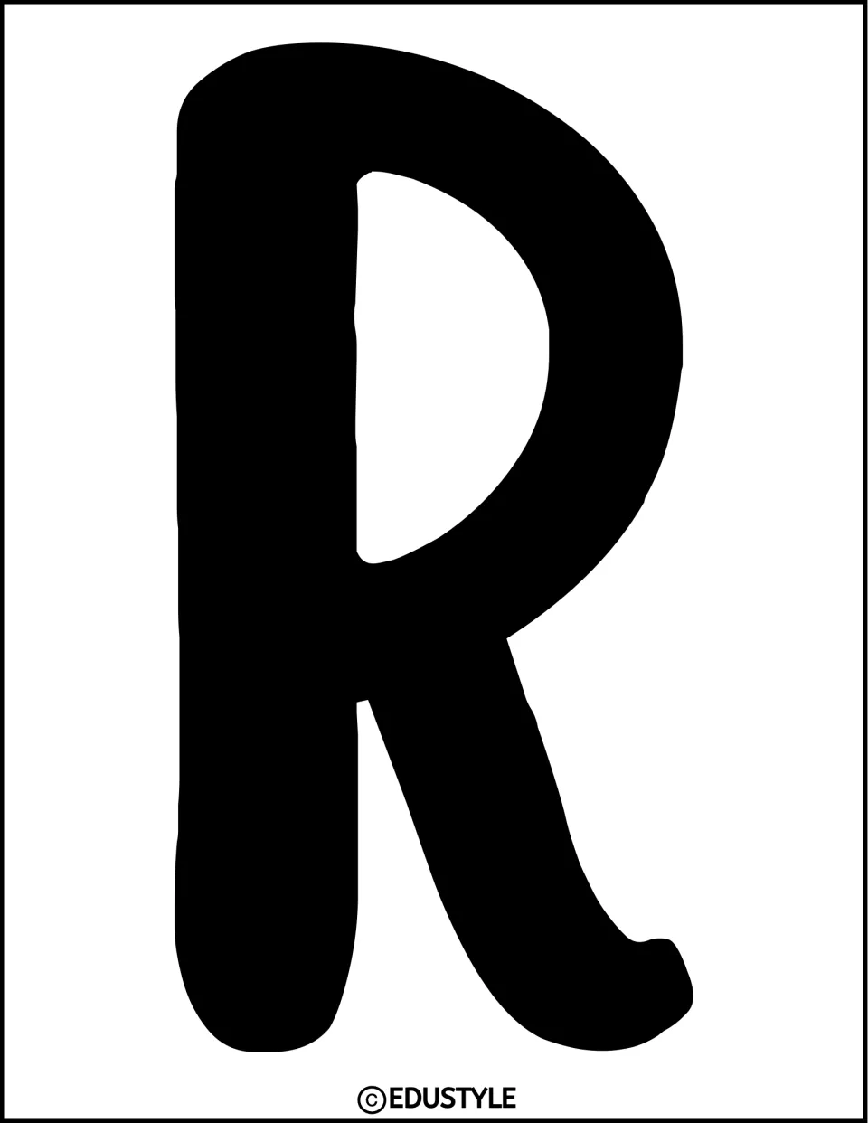 Thanksgiving display letter R: a tall solid black capital R in a rounded hand-drawn style, sized to cut out for a wall title