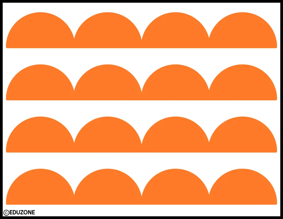 Orange scalloped decor strips for fall: four rows of four smaller scallops each, printed to cut out and connect end to end