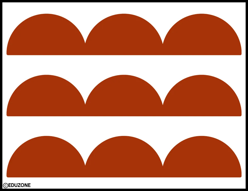 Rust red scalloped trim for a Thanksgiving display: three strips of three large scallops each to cut out and attach