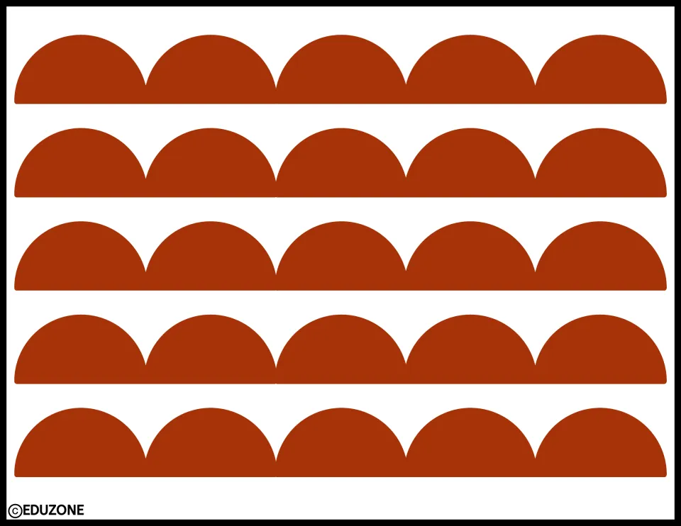 Rust red mini scallop trim for autumn decor: five strips of five small scallops each to cut out and run along a board