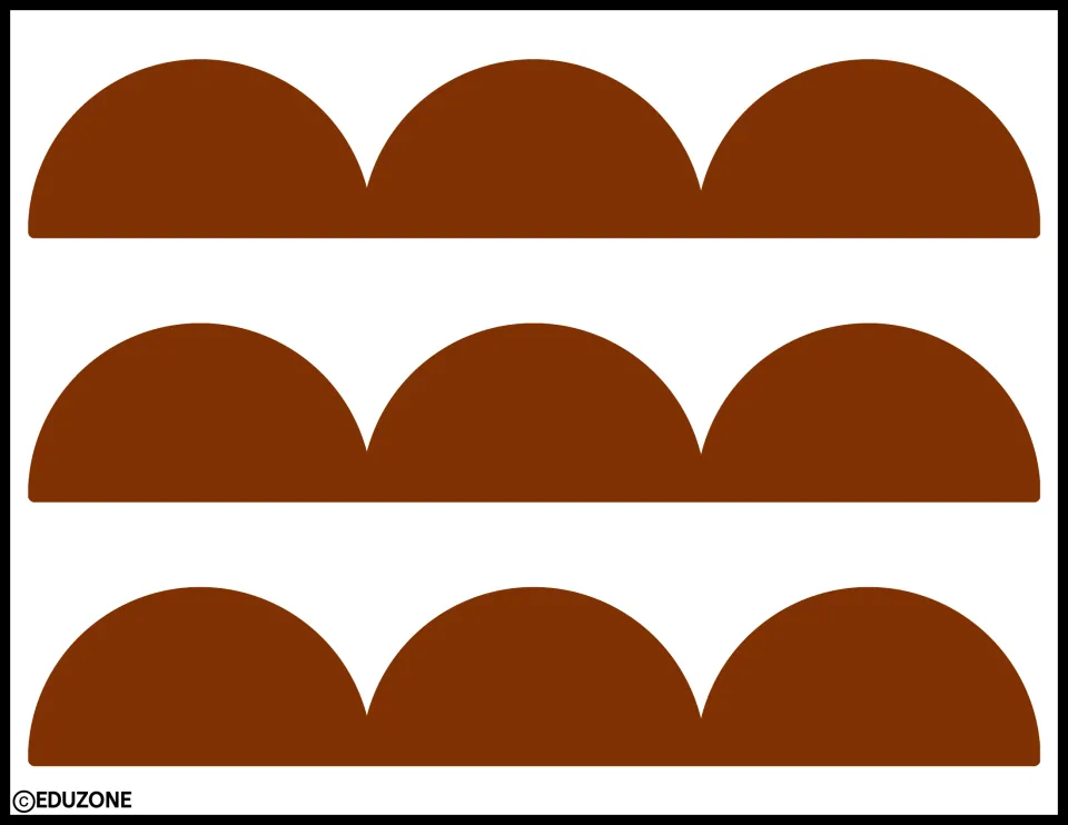 Chocolate brown scalloped trim for fall bulletin boards: three strips of three large scallops each to cut out and staple