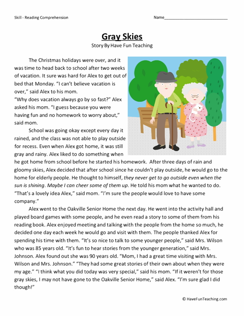 Gray Skies - Reading Comprehension Worksheet teaching resource preview