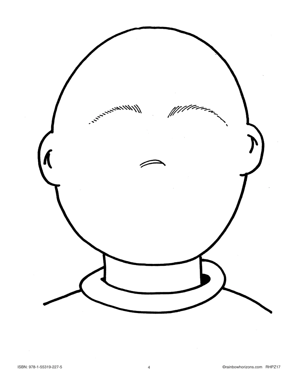 'This Is Me!' base face: a blank head with ears, eyebrows, nose and collar, to color with flesh tone