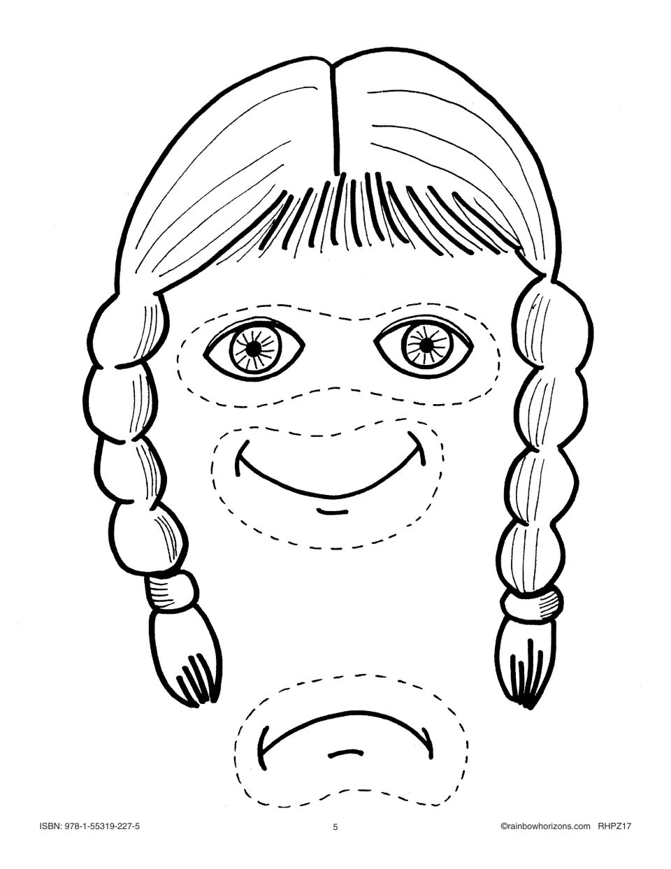 'This Is Me!' pieces: braided hairstyle plus cut-out eyes, a smiling mouth and a frowning mouth