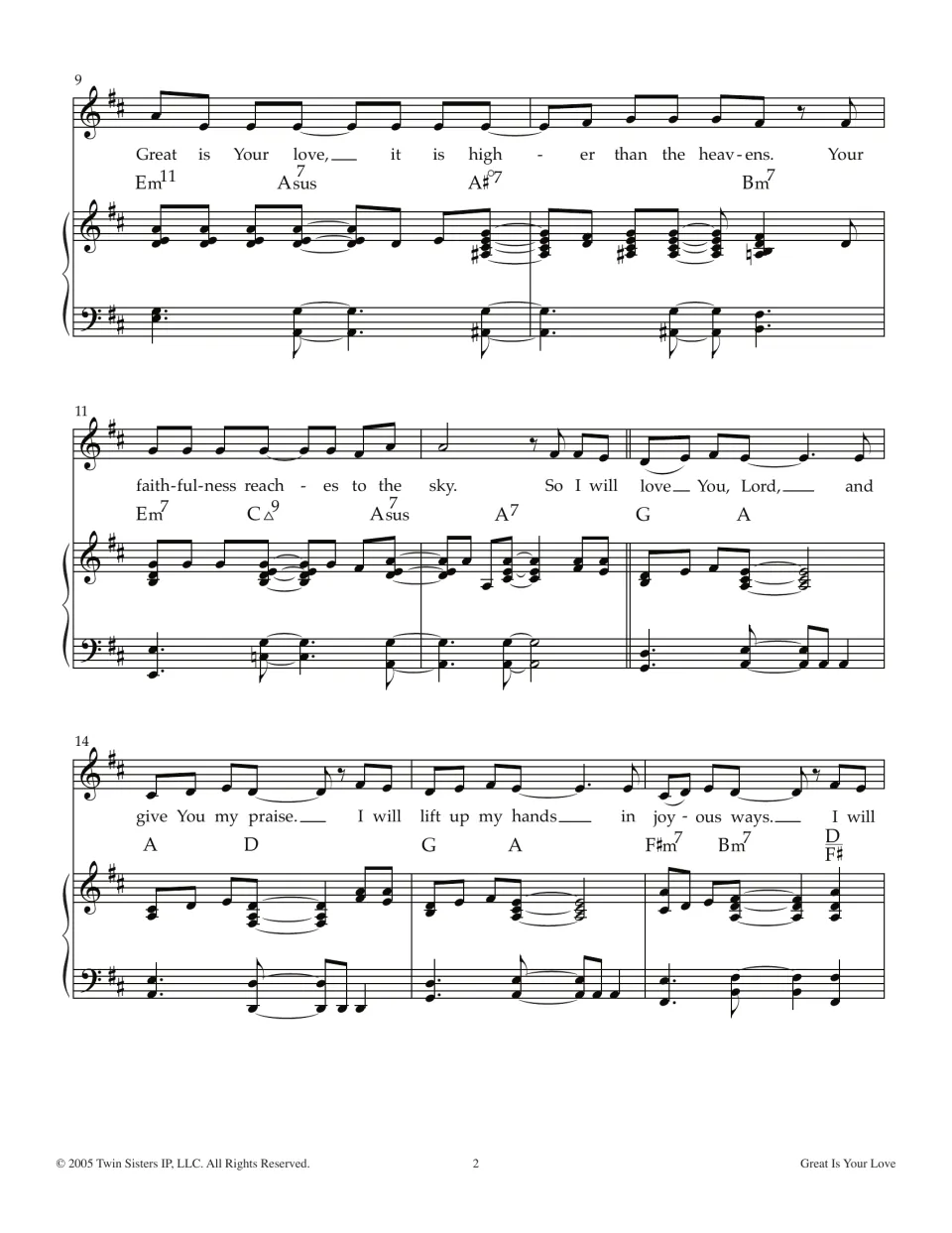 Song score bars 9-16: students sing the verse repeat and chorus 'So I will love You, Lord' with piano and chords