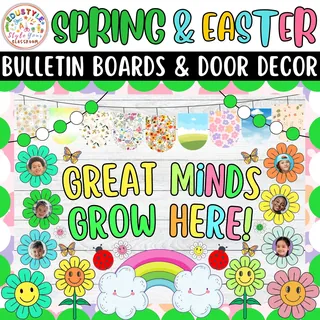 Great minds grow here!:Spring & Easter Bulletin Boards & Door Decor – cover