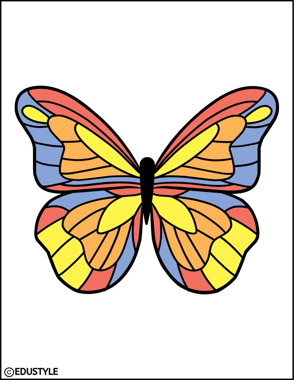 Spring butterfly decoration: one large butterfly in red, orange, yellow and blue to cut out for a board