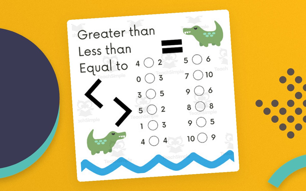 Greater Than, Less Than, Equal To preview with alligator comparison symbols and rows of circled number pairs