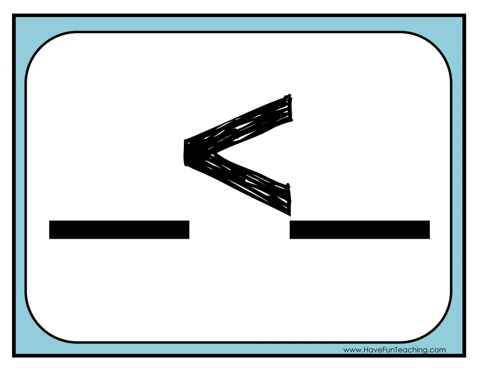 Less-than symbol card: a large < sign between two blanks where students set two number cards to compare them