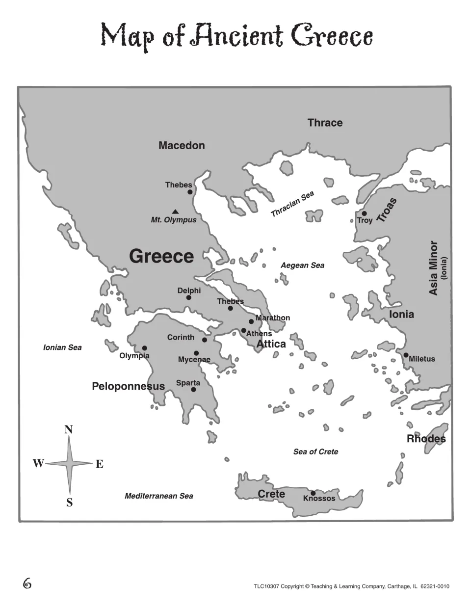 Map of Ancient Greece labeling Macedon, Thrace, Ionia, Athens, Sparta, Delphi, Troy, Knossos and the Aegean Sea