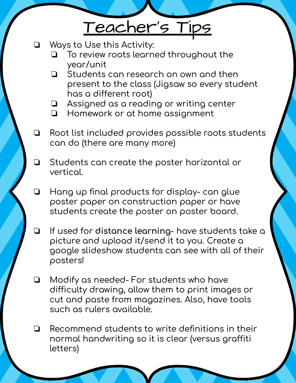 Teacher's tips for the root poster: jigsaw research, centres, homework, display, distance learning and drawing supports