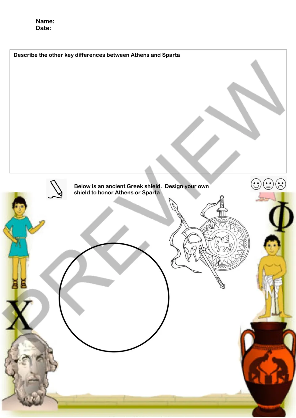 Comparing Athens and Sparta: students describe other key differences, then design a shield to honor Athens or Sparta