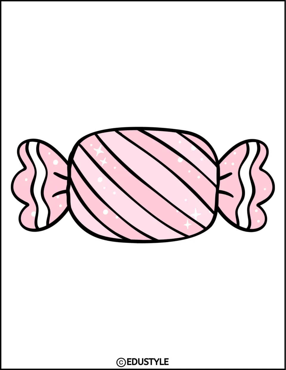Pink striped wrapped candy cutout, shown horizontally on its own sheet for the Christmas classroom decor kit