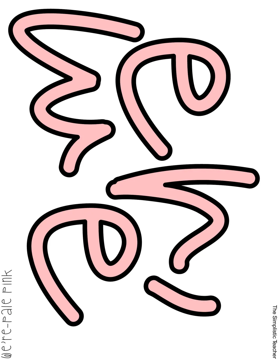 Cut-out piece: the word We're in pale pink script letters with thick black outlines, printed in full color
