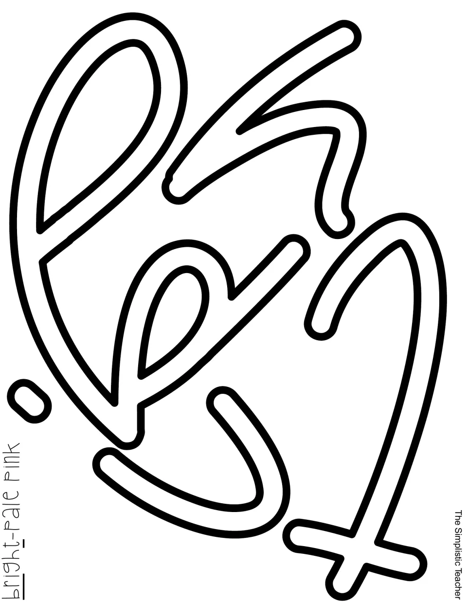 Cut-out piece: first set of outlined script letters for the word bright, with a looped b and the dot of the i