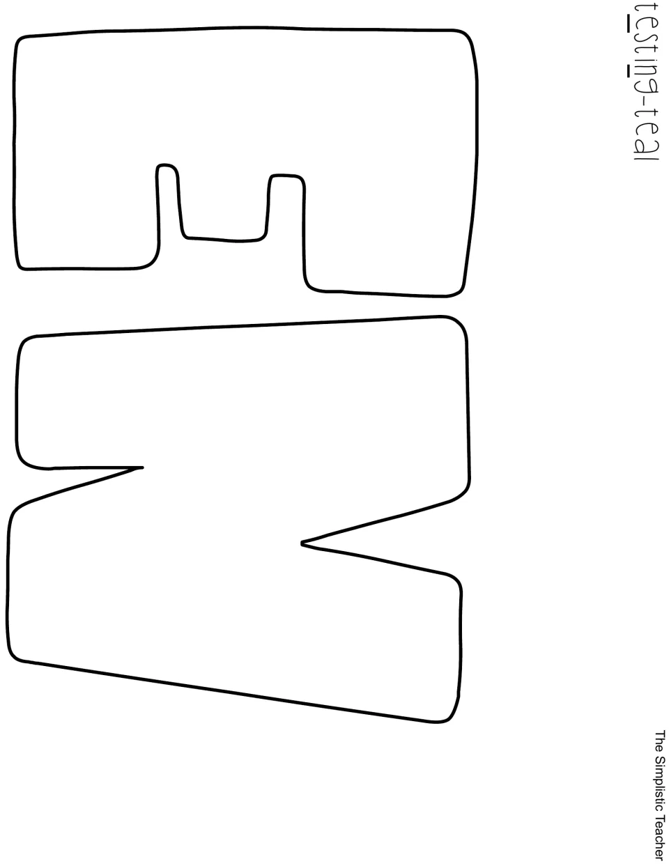 Cut-out letters E and N for “Testing” in the bulletin board phrase, labeled teal to match the display