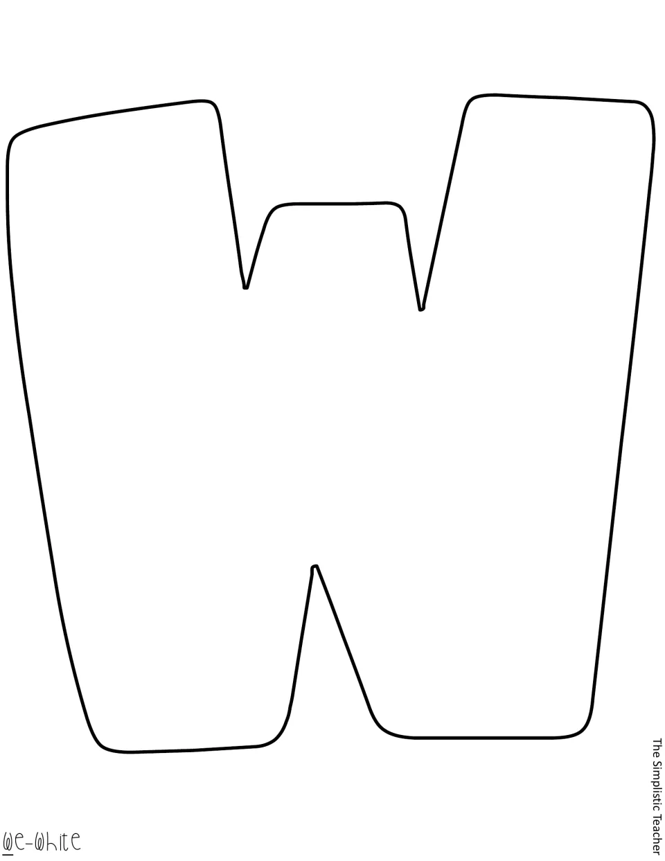 Printable white letter W outlined in black, the first letter of the kit's optional 'we' display wording