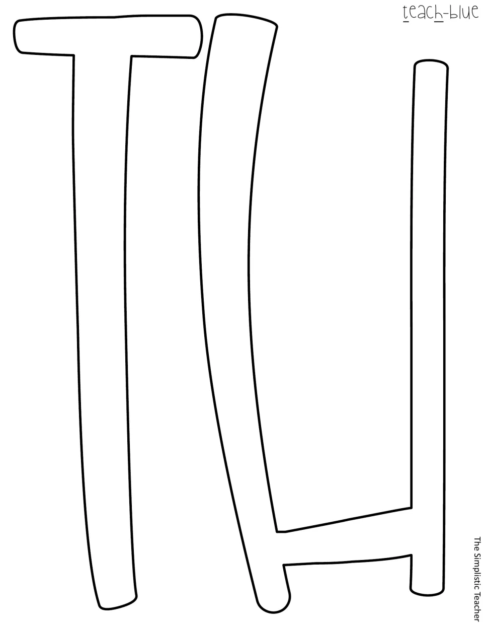 Printable outline letters T and H for 'teach' in the spring bunny door or bulletin board display saying