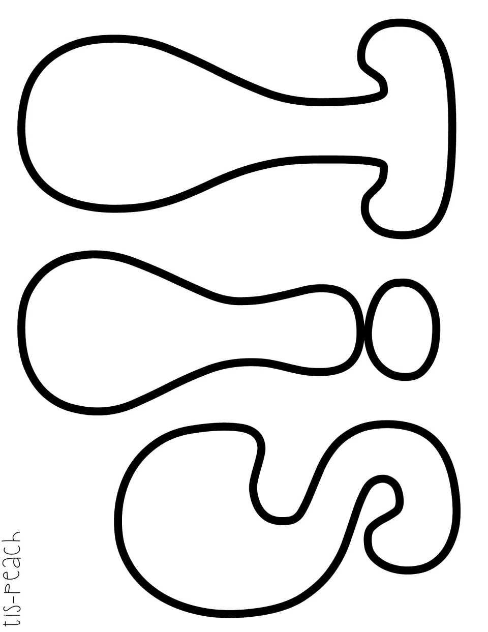 Outlined T, i, and s cut-out letters for “Tis” in the Christmas display title, labeled for peach coloring