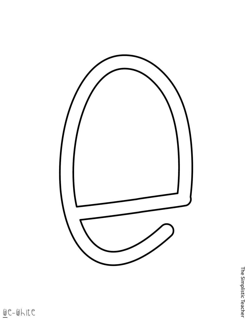 Printable outlined lowercase e completes “We” in the lava lamp display, with an unfilled interior to cut