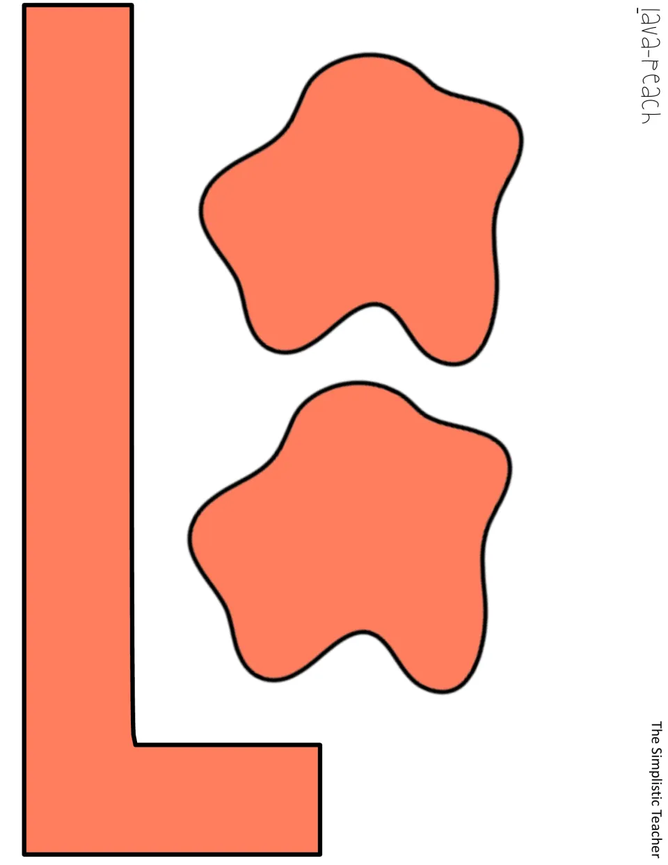 Printable peach capital L begins “Lava” in the display, paired with two matching colored lava blob accents