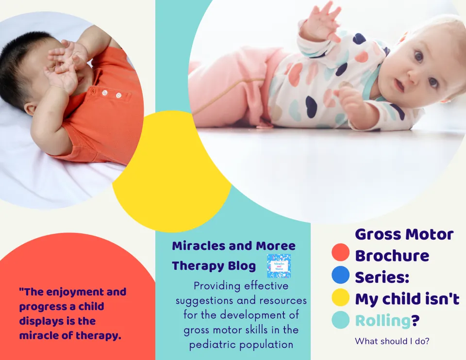 Brochure cover on infant rolling asking "My child isn't Rolling? What should I do?" with photos of babies on their sides