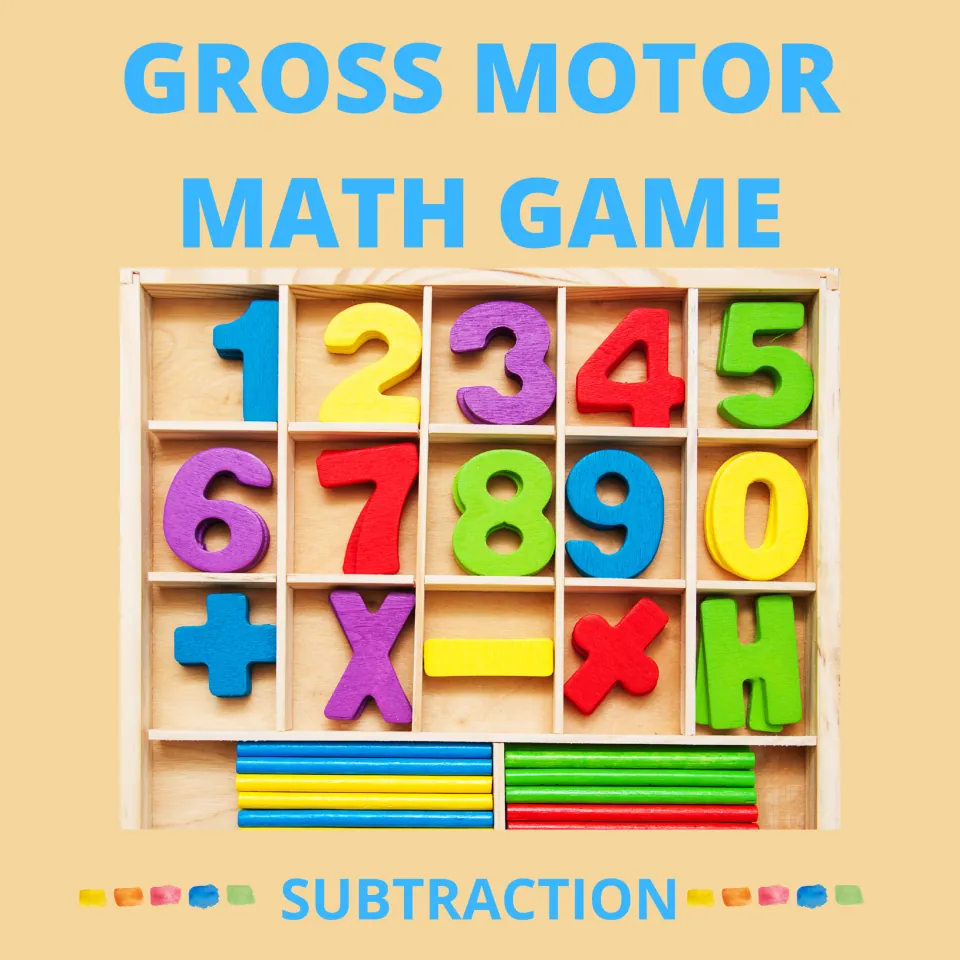 Cover of Gross Motor Math Game - Subtraction, a game pairing subtraction problems with gross motor tasks