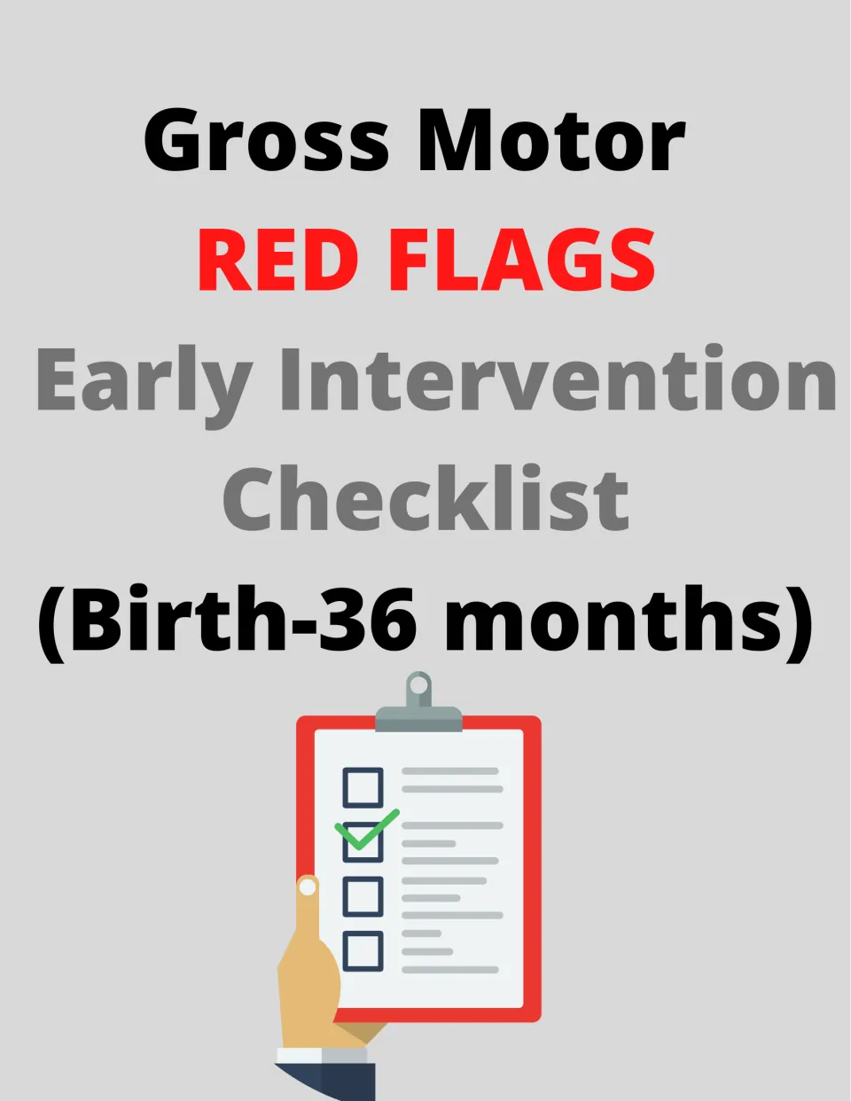Cover of the gross motor red flags checklist for early intervention, covering birth through 36 months.