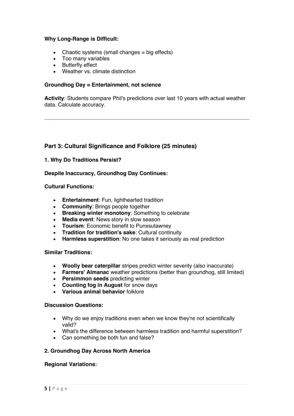 Lesson activity compares ten years of Phil's predictions; Part 3 explores why traditions and folklore persist
