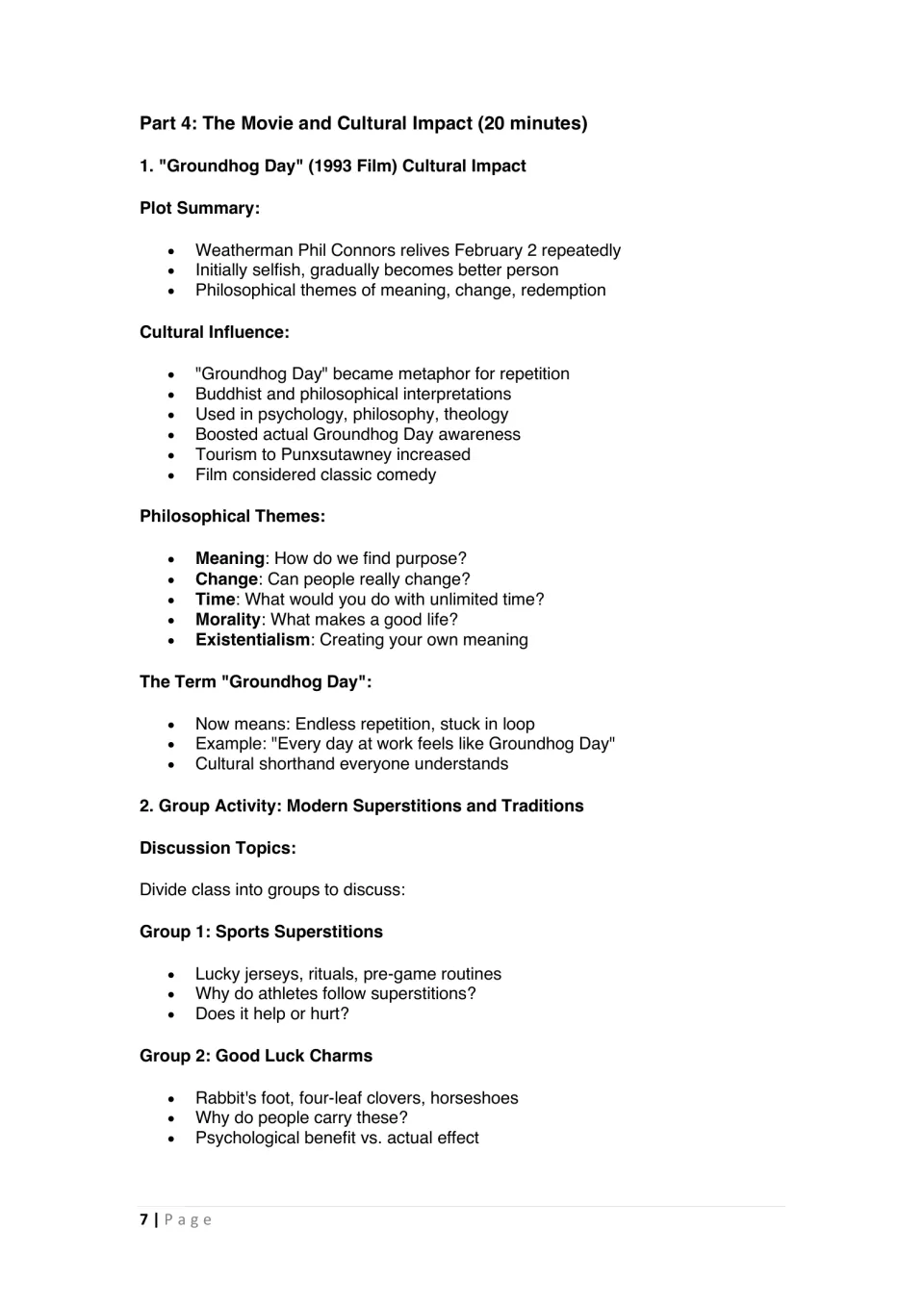 Part 4 lesson notes explore the 1993 film's themes and introduce group discussions on modern superstitions