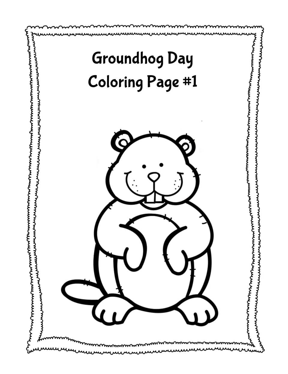 Groundhog Day Coloring Page #1: students color a large outline of a smiling groundhog standing on its back legs