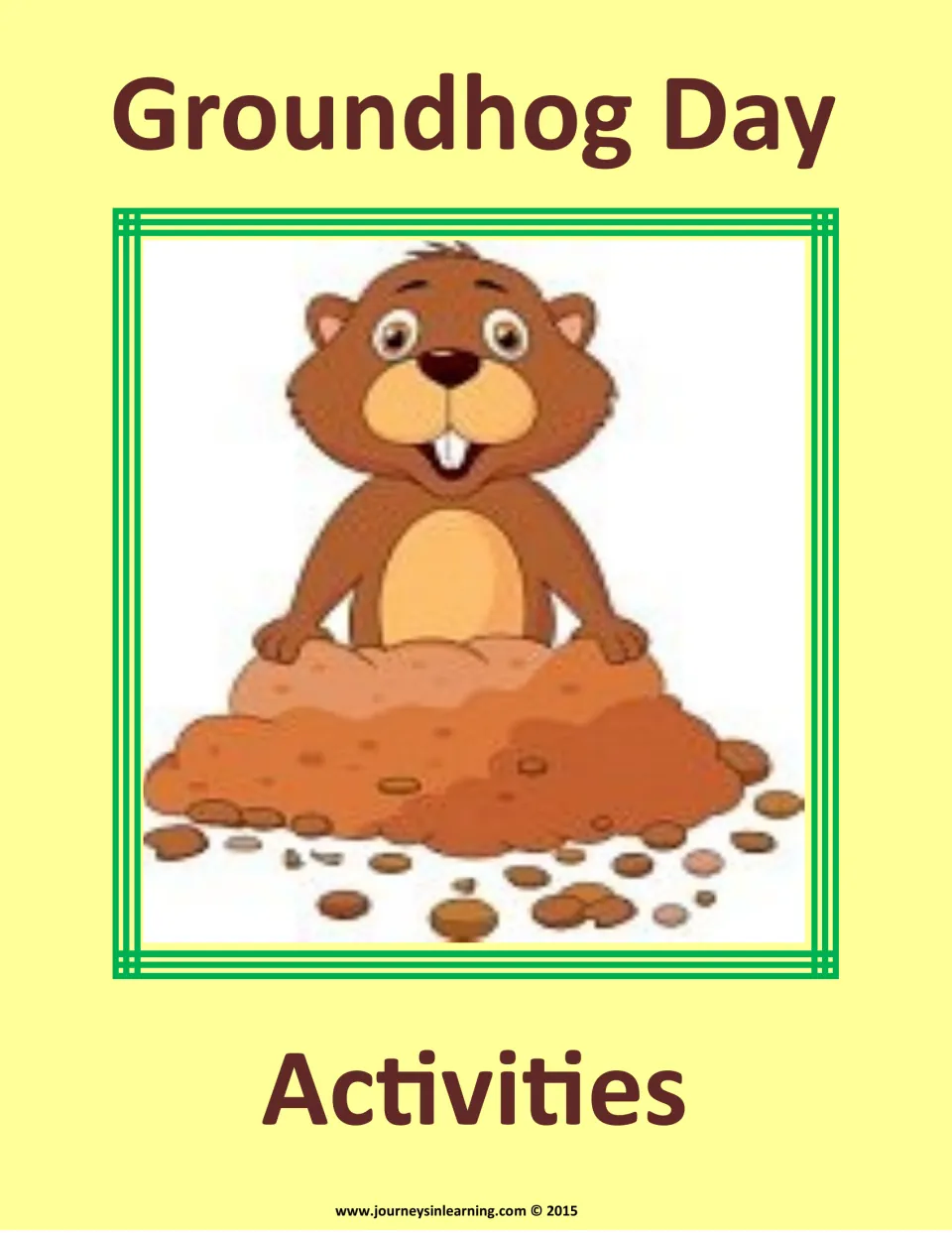 Groundhog Day Activities cover showing a cartoon groundhog popping out of a dirt mound under the title