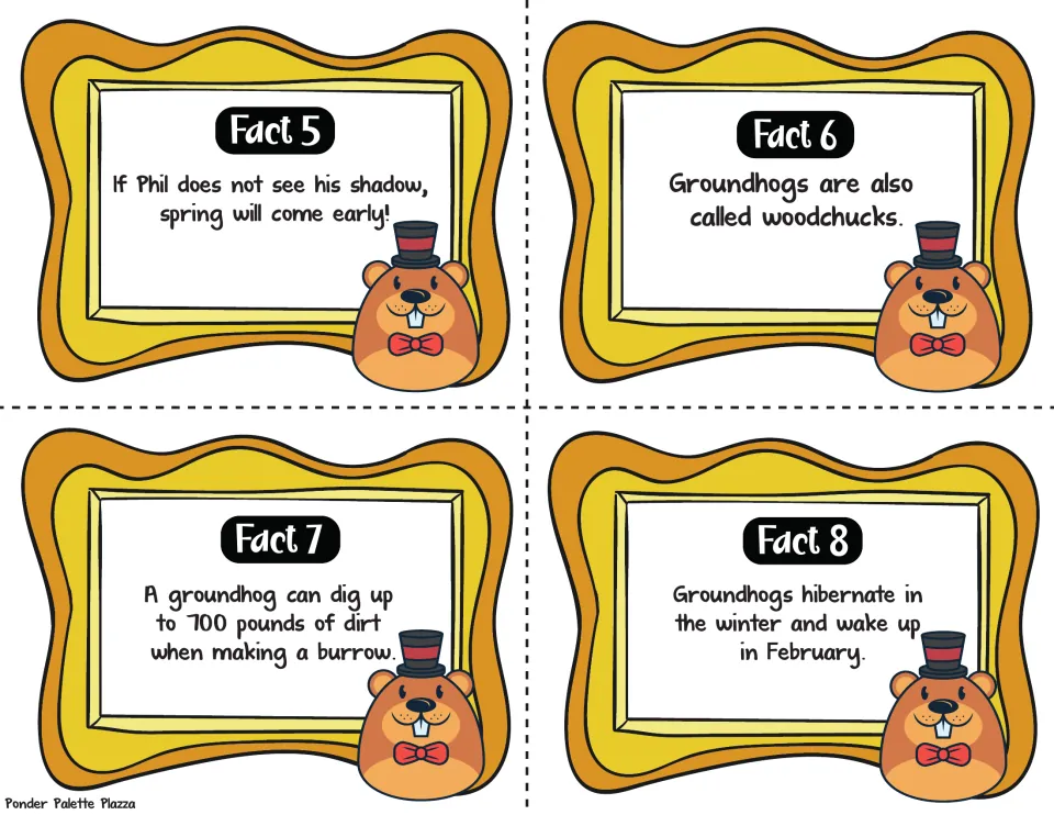 Groundhog facts 5-8 to read: early spring if no shadow, woodchuck name, digging 700 pounds of dirt, winter hibernation