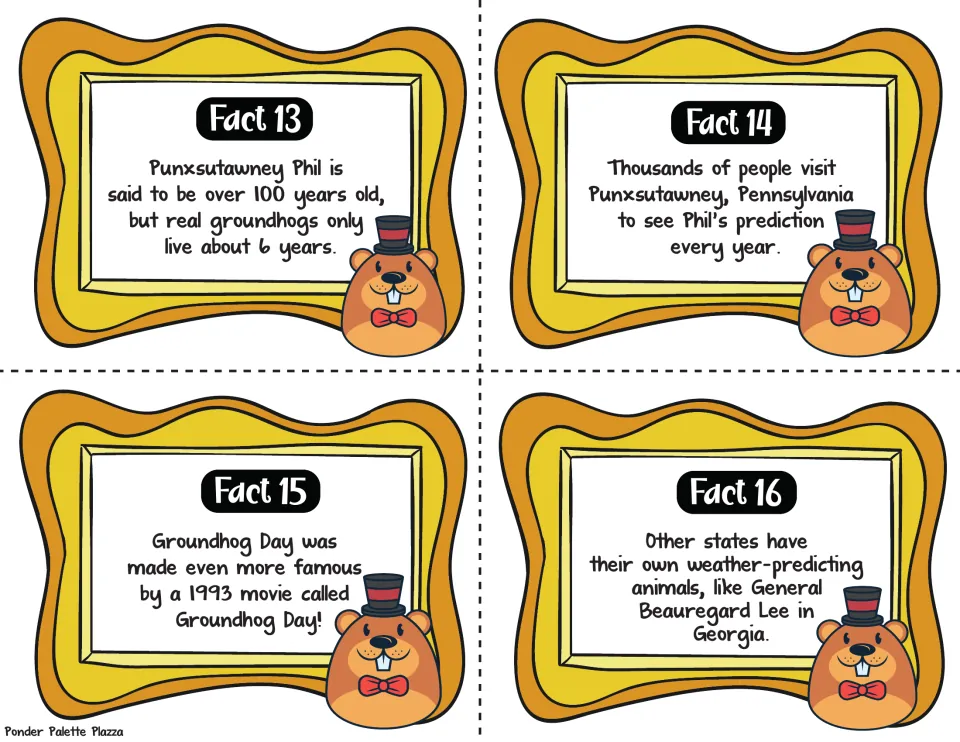 Facts 13-16 to read: Phil's claimed age vs. 6-year lifespan, visitors, the 1993 movie, and General Beauregard Lee