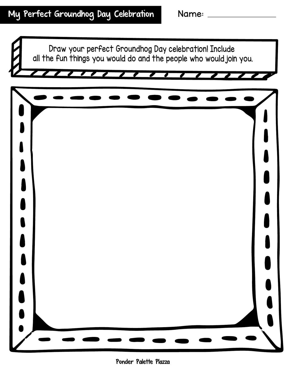 Groundhog Day celebration drawing: students draw the fun things they would do and the people who would join them