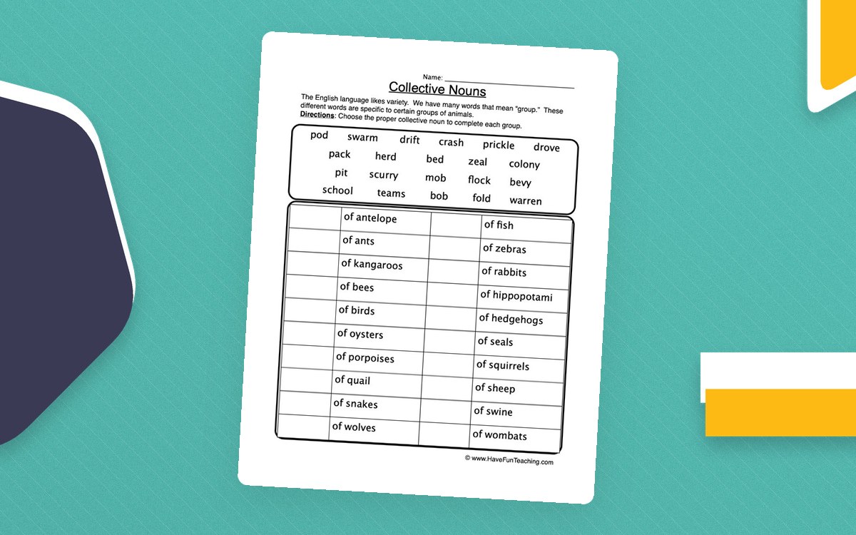 Groups of Animals Collective Nouns Worksheet preview: Introductory note about collective nouns