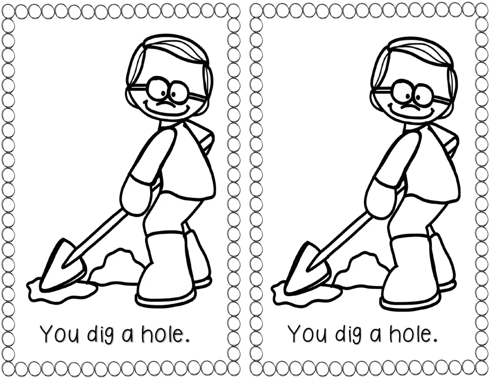 Planting step one: a boy in glasses and boots digs into the soil with a shovel above the sentence 'You dig a hole.'