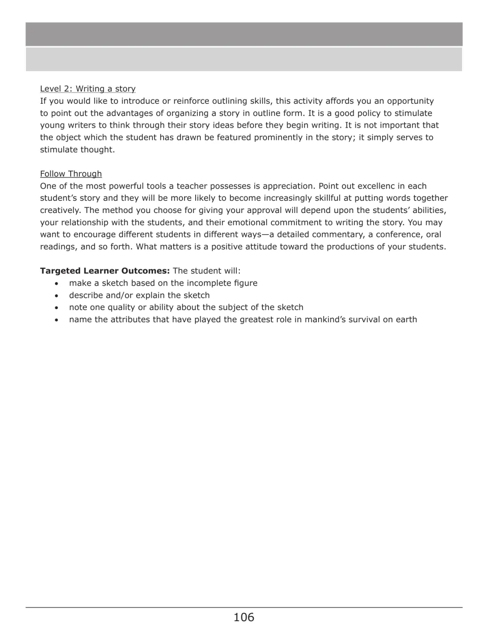 What's the Rest of It? teacher guide continues with story writing, outlining, feedback, and learner outcomes
