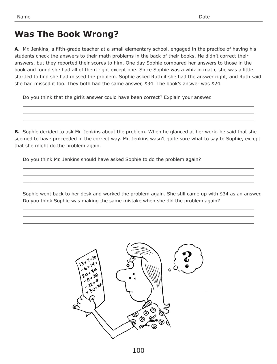 Was the Book Wrong? student activity asks whether a $34 answer can be correct when the textbook gives $24