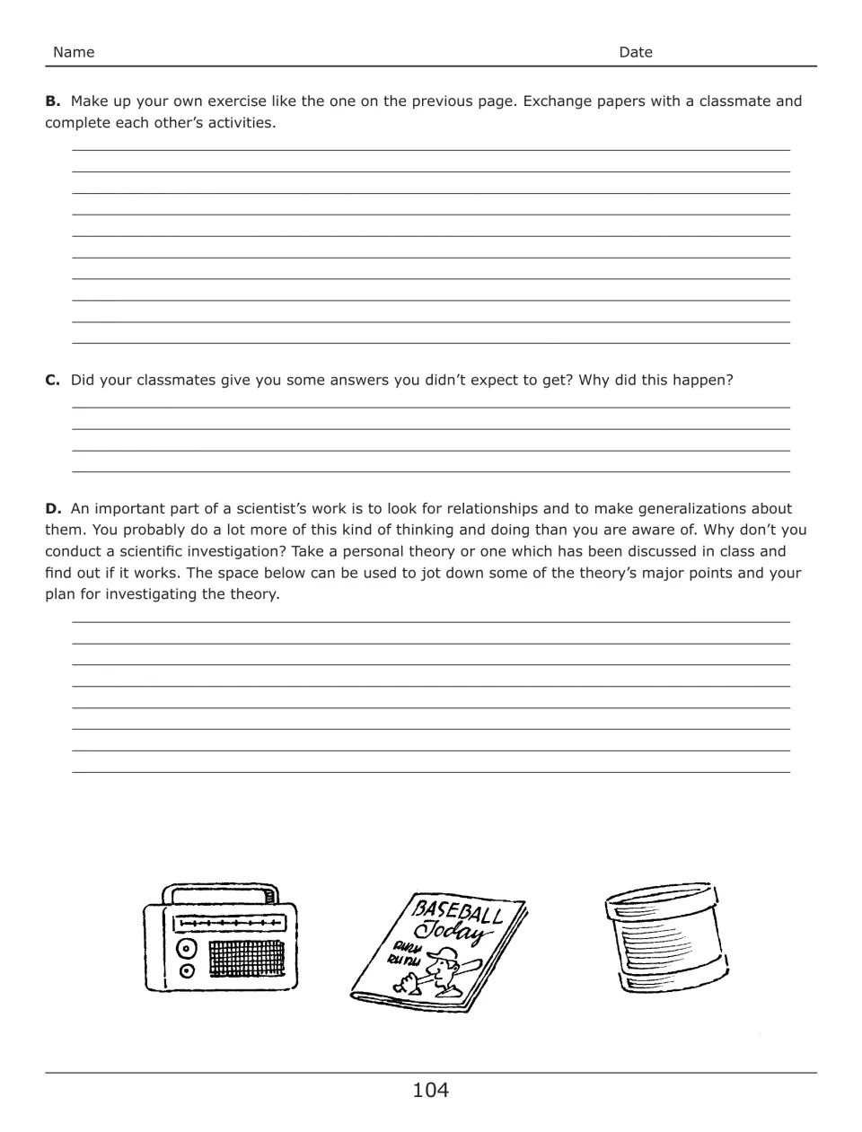 Commonalities follow-up asks students to create and exchange exercises, reflect, and plan an investigation