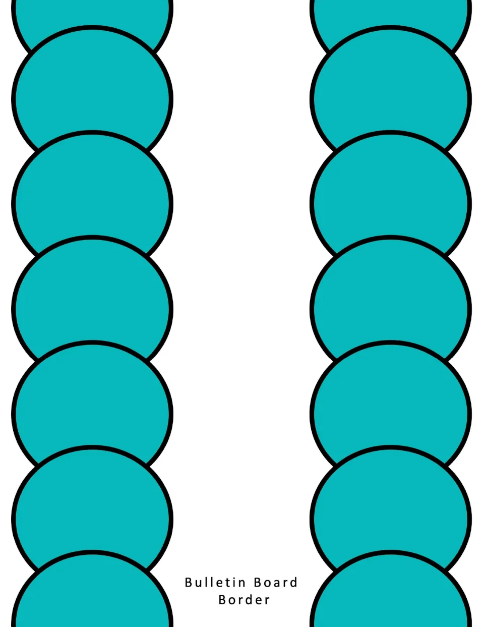 Bulletin board trim: two vertical strips of overlapping teal scallops to cut apart and tape along the board edge