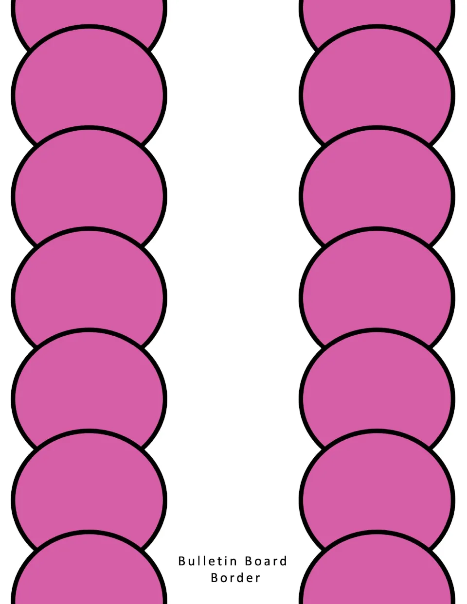 Bulletin board trim in pink: two strips of overlapping scallops per page to cut out and hang around the display
